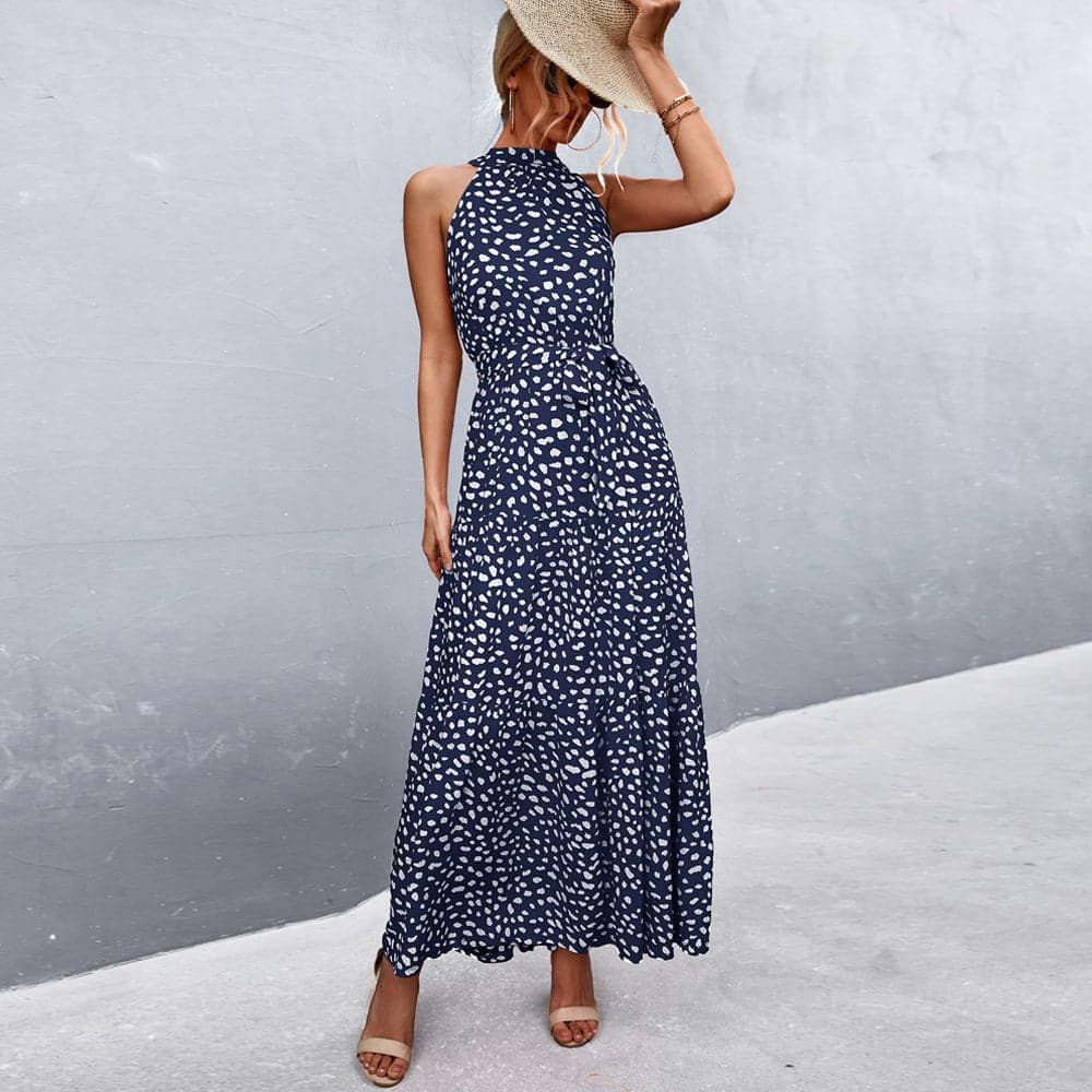 Ladies Flowy Summer Dress - Strapless Halter Neckline