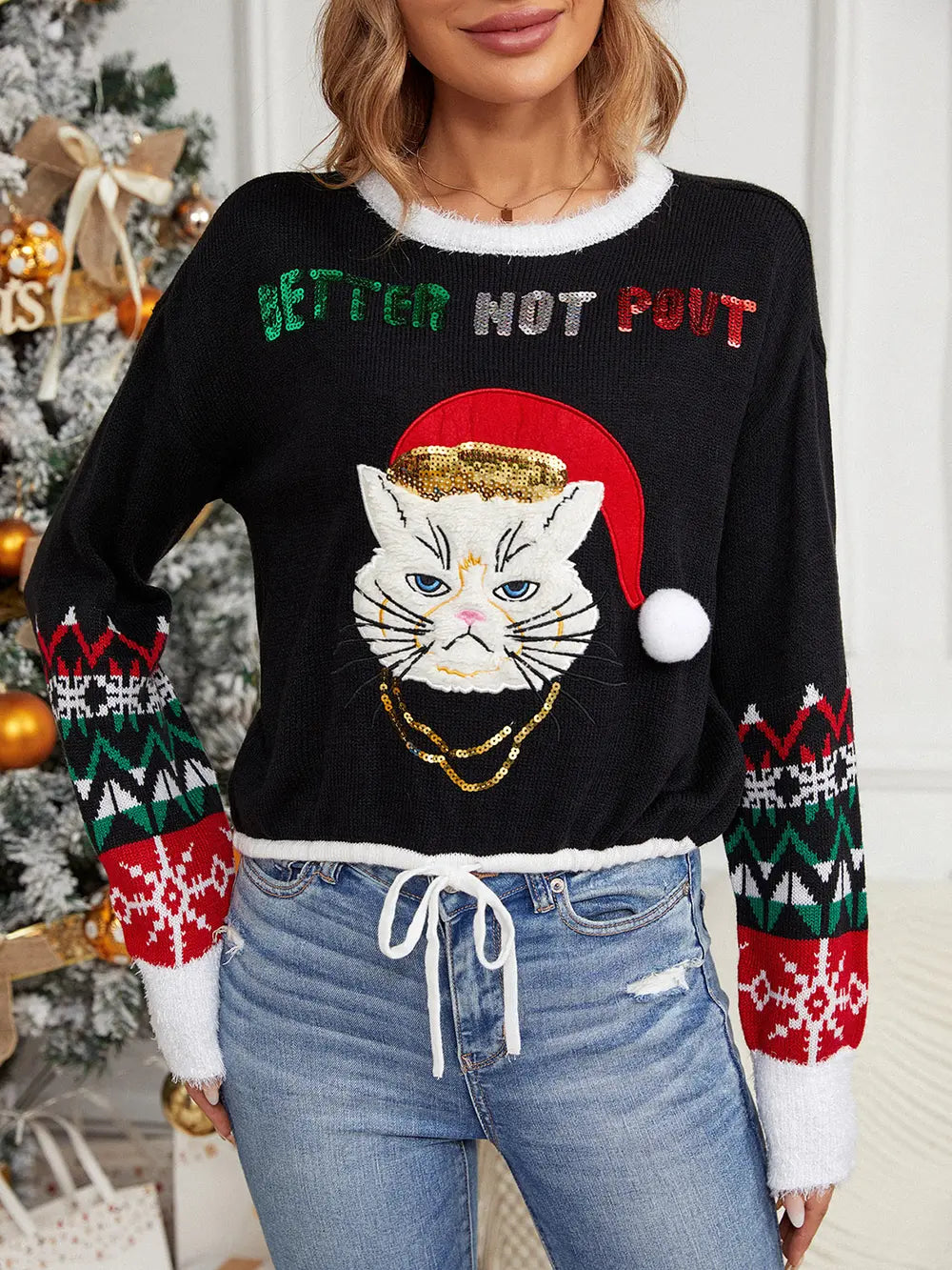 Glitter Crew Neck Long Sleeve Top - EasyApparels