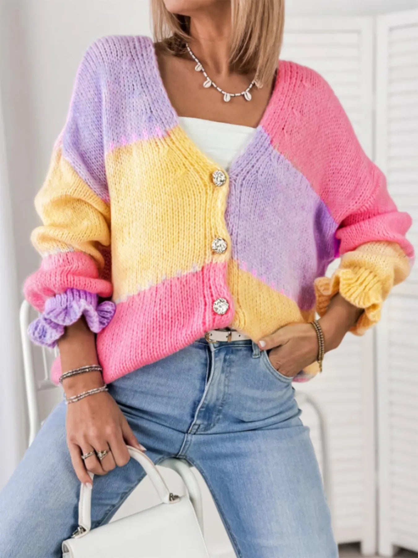 Multicolor Open Front Sweater - EasyApparels