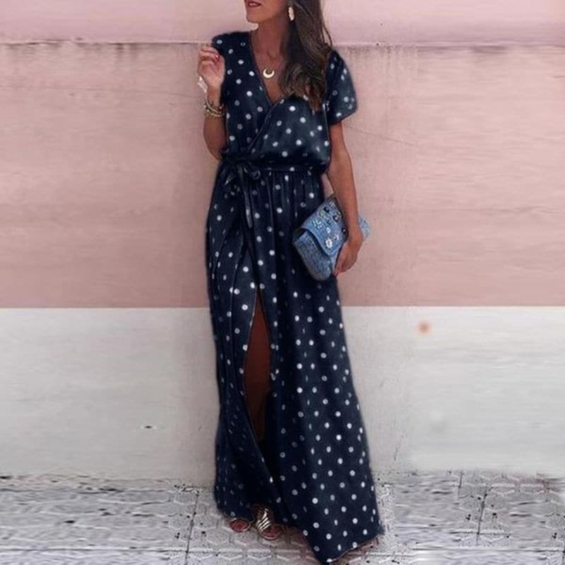 Spotted Long Sleeve Maxi Dress