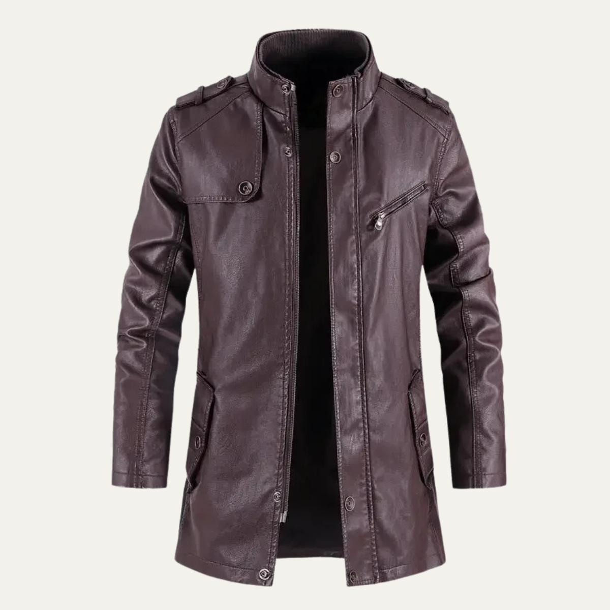 Warm Fleece Lined Genuine Leather Mens Jacket
