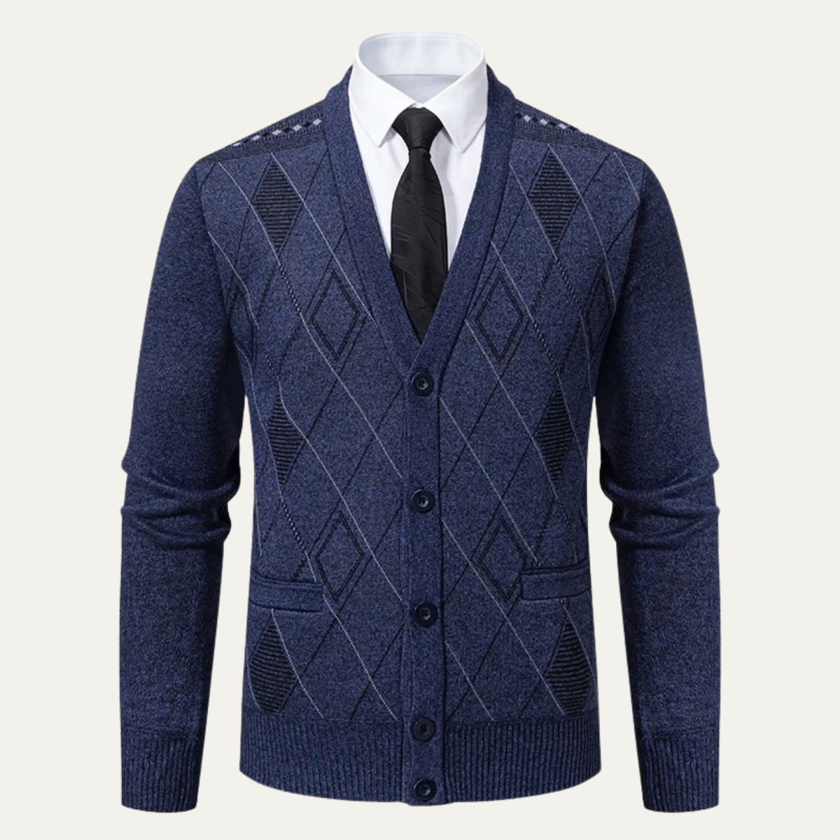 Warm Men's Plaid V Neck Fleece Cardigan Sweater