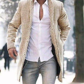Classic Plaid Mens Coat - Stylish Collar, Durable Polyester - Luxicro