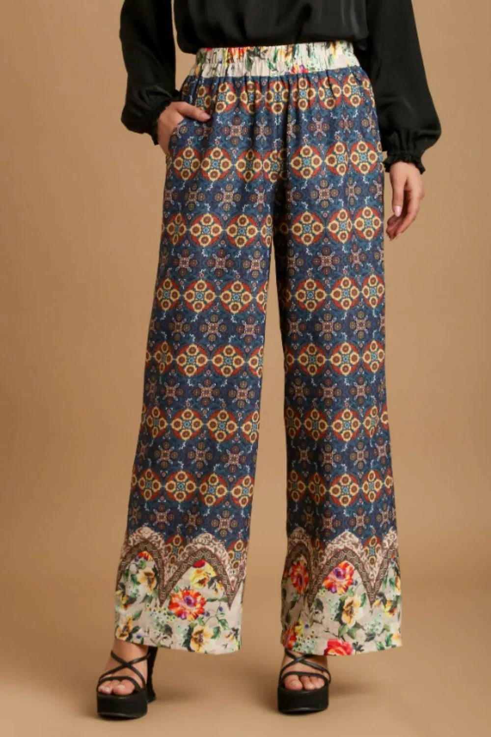 Comfortable Plus Size Mixed Print Elastic Waist Pants - EasyApparels