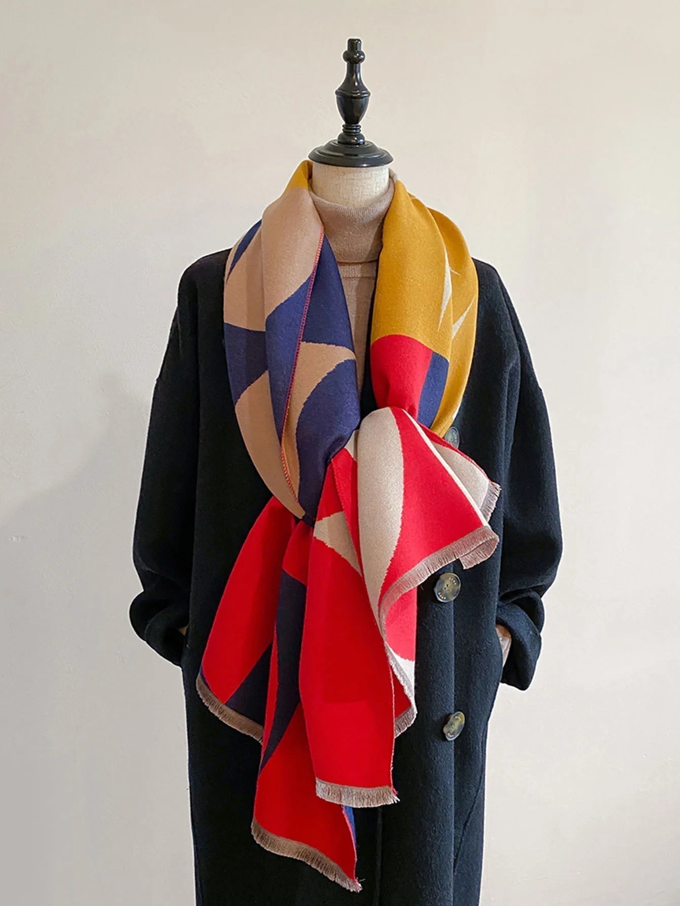 Large Soft Reversible Plaid Cashmere Scarf