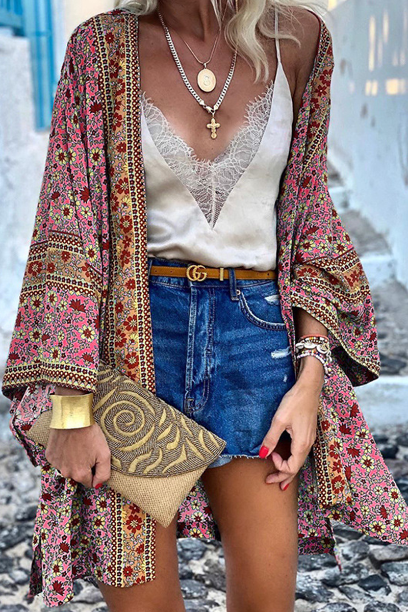 Women's Open Front Cardigan with Floral Loose Fit Sleeves