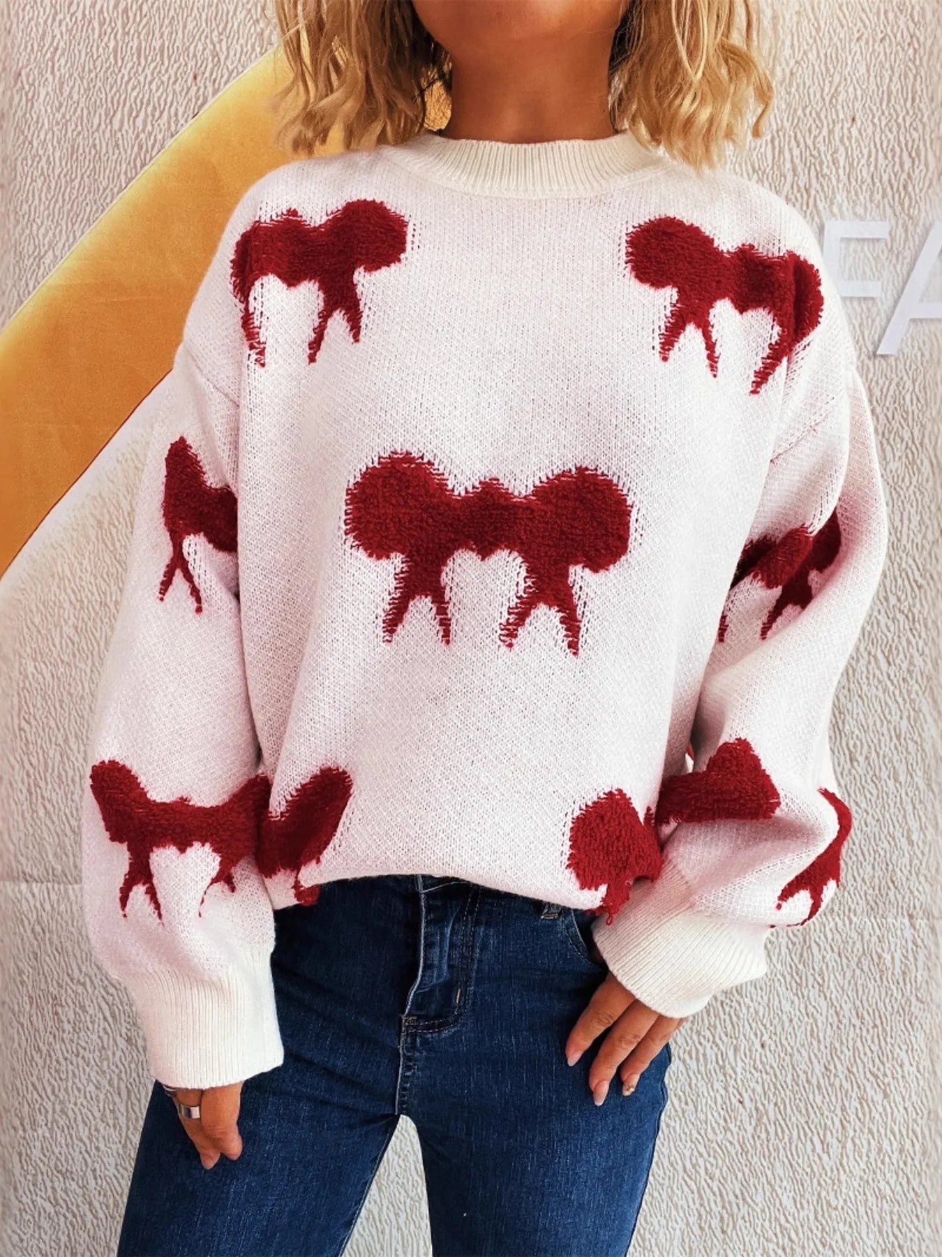 Polka Dot Crew Neck Knit Sweater