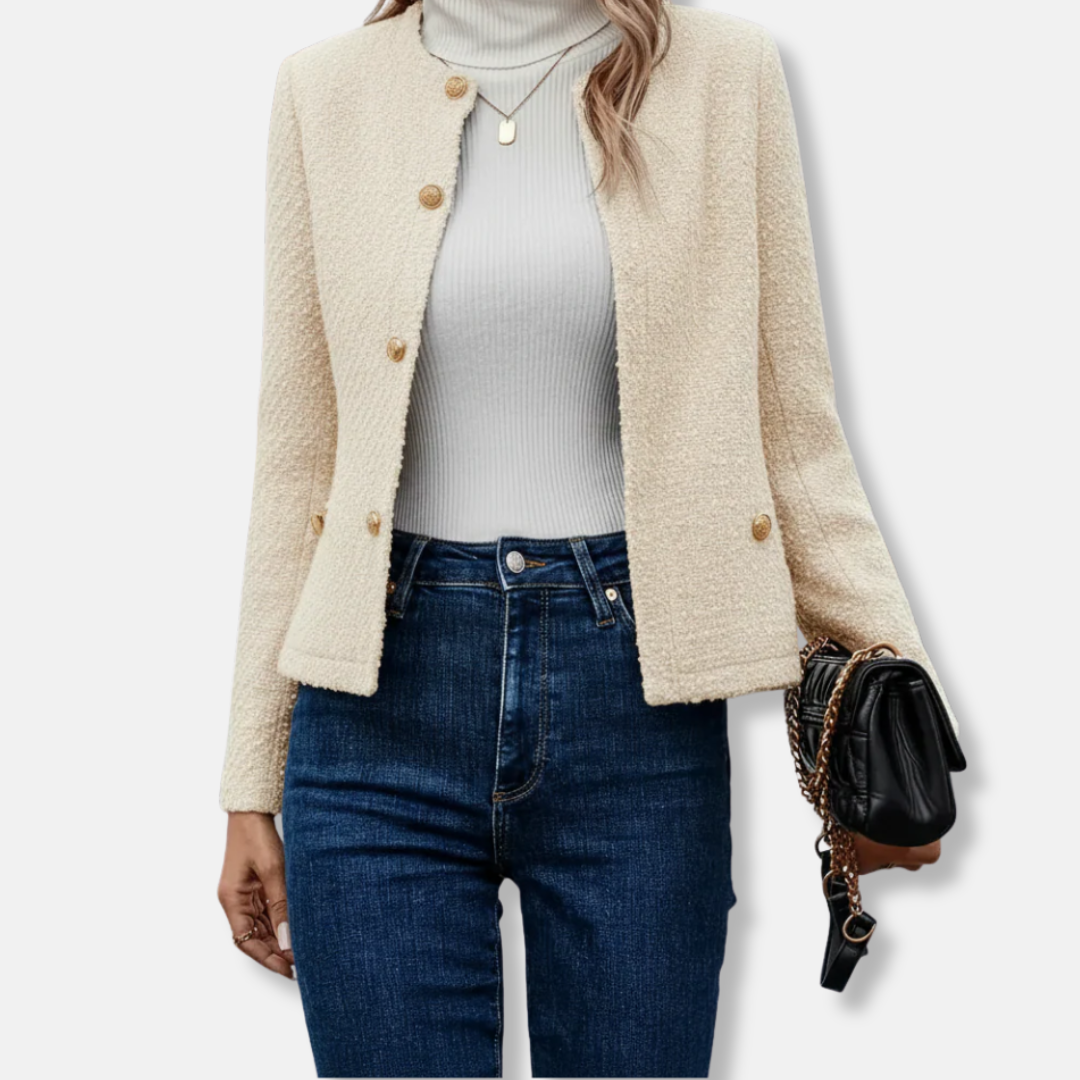 Classic Wool Blazer Jacket Round Neck Button Front - EasyApparels