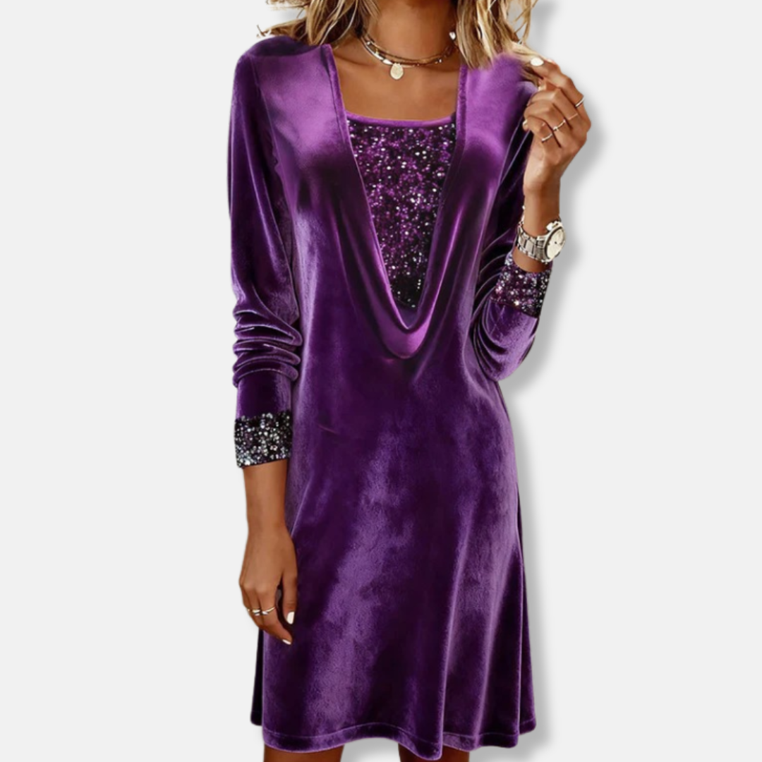 Shimmering Beaded Drape Knee Length Evening Dress - EasyApparels
