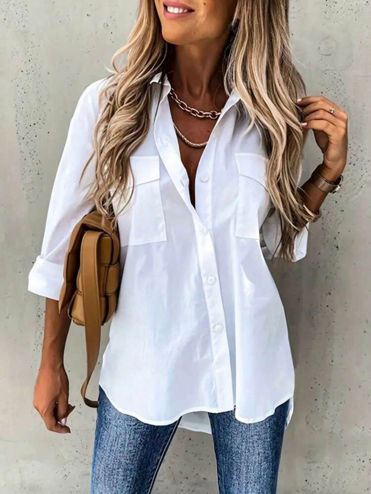 Women's Classic Long Sleeve Button Front Shirt - EasyApparels