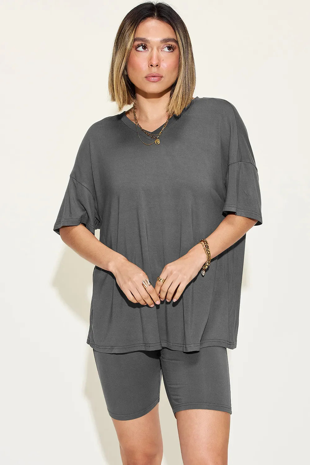 Casual Comfortable V-Neck Tee and Shorts Set