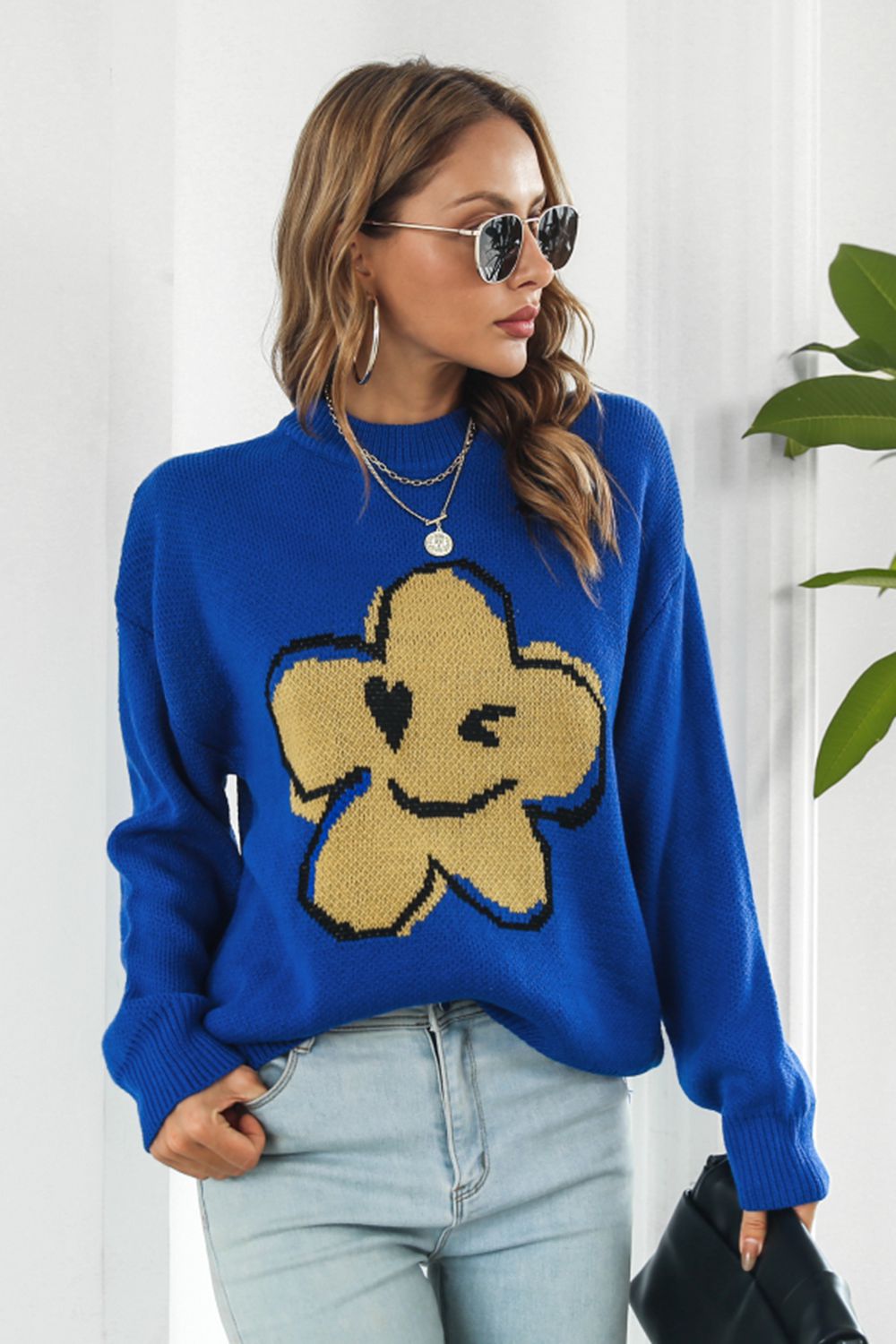 Blooming Print Relaxed Fit Sweater