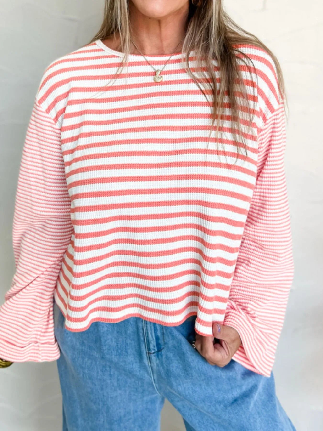 Colorful Ribbed Crew Neck Top - EasyApparels