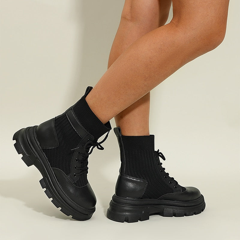 Women's Knit Boots with Thick Sole and Comfort Fit