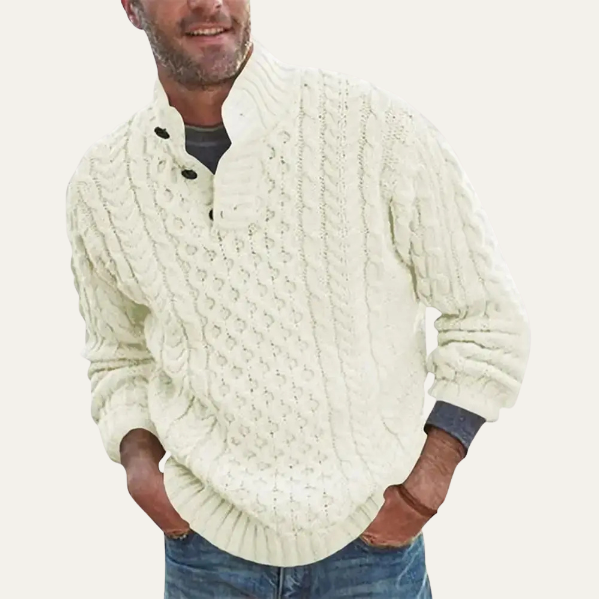 Thick Crew Neck Cable Knit Mens Sweater
