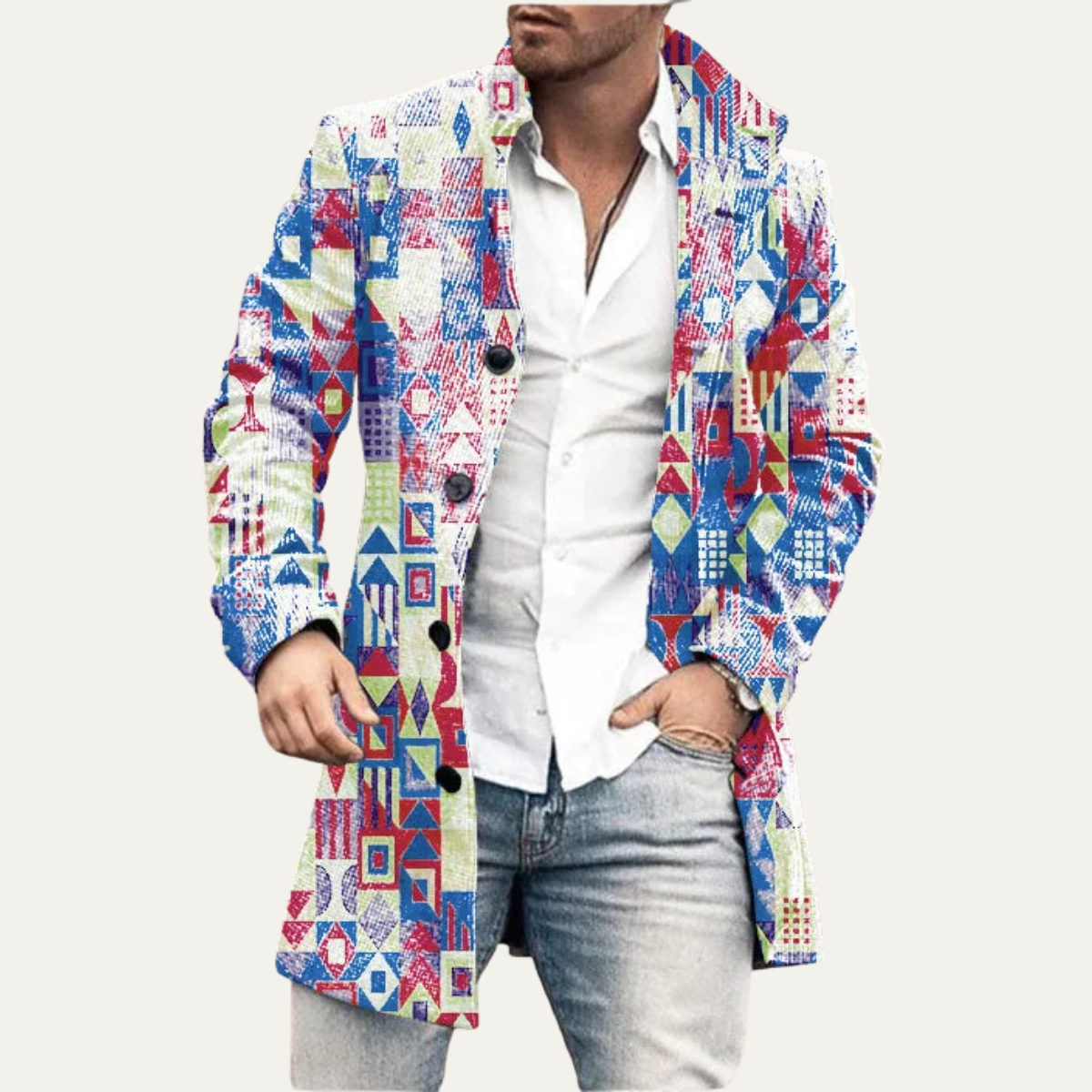Mens Vintage Patchwork Quilted Long Coat with Pockets