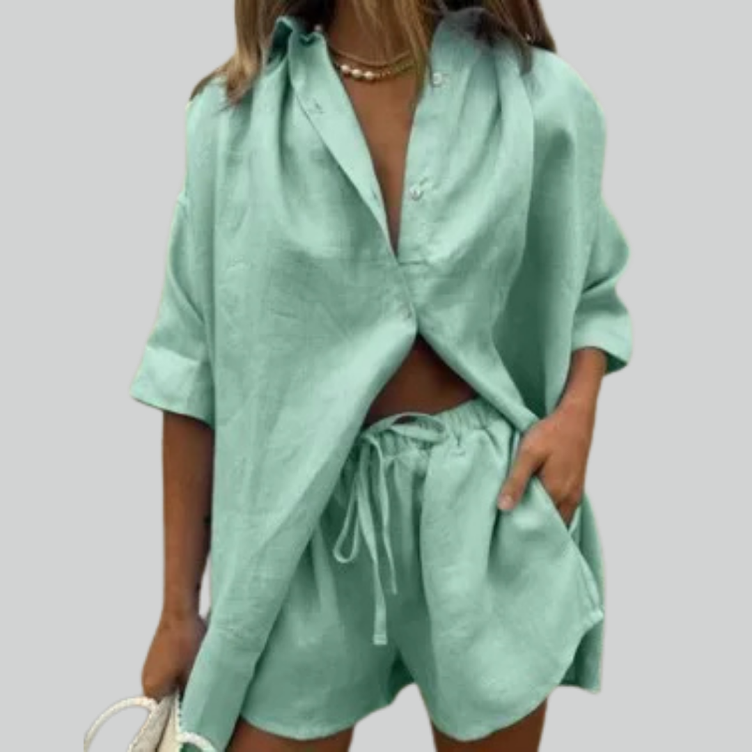 Comfy Basic Tee Loungewear Shorts Set for Ladies