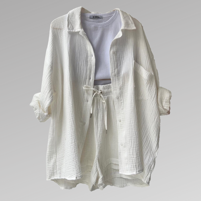 Comfy Cotton Button Front Shirt and Shorts Set
