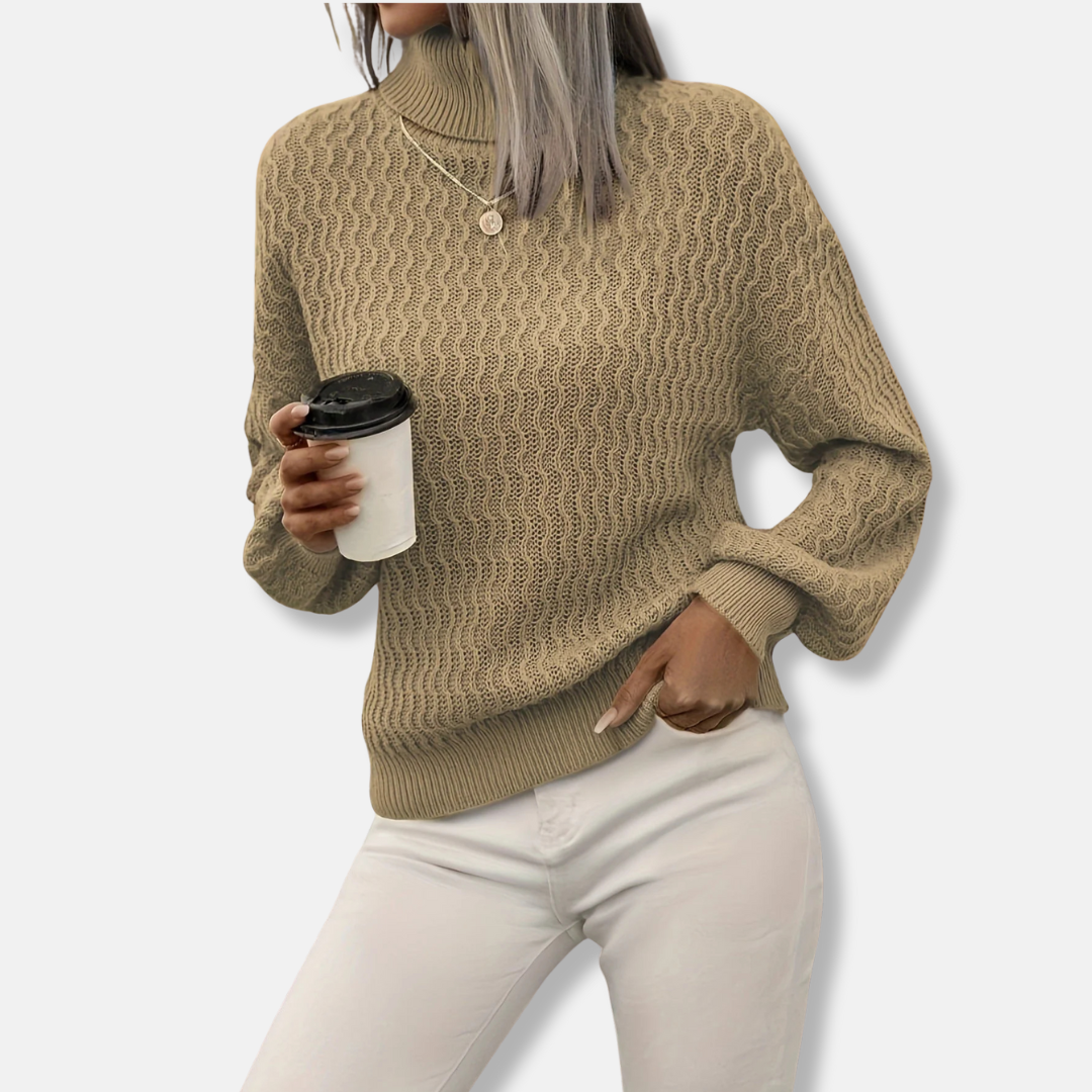 Cozy Women's Turtleneck Sweater with Puffy Sleeves