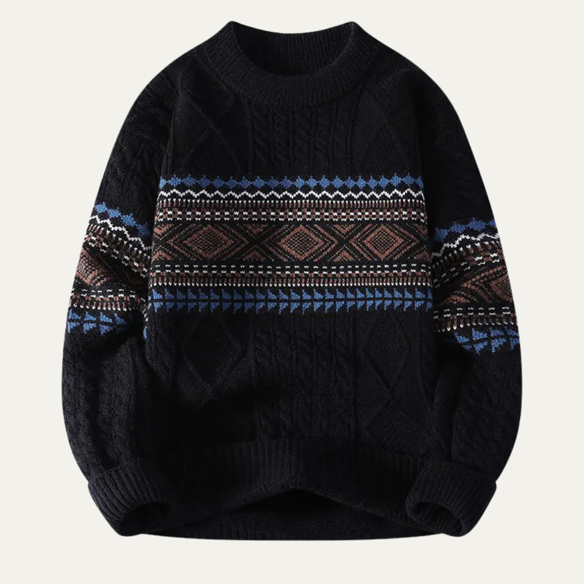 Cozy Mens Nordic Pattern Cable Knit Sweater