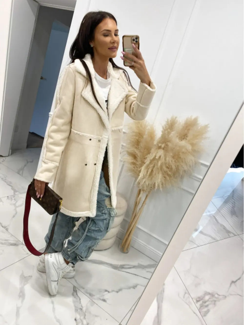 Classic Open Stitch Double Breasted Coat