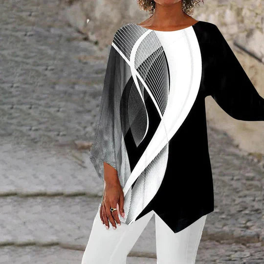 Stylish Print Tunic with Long Sleeves - Vossary