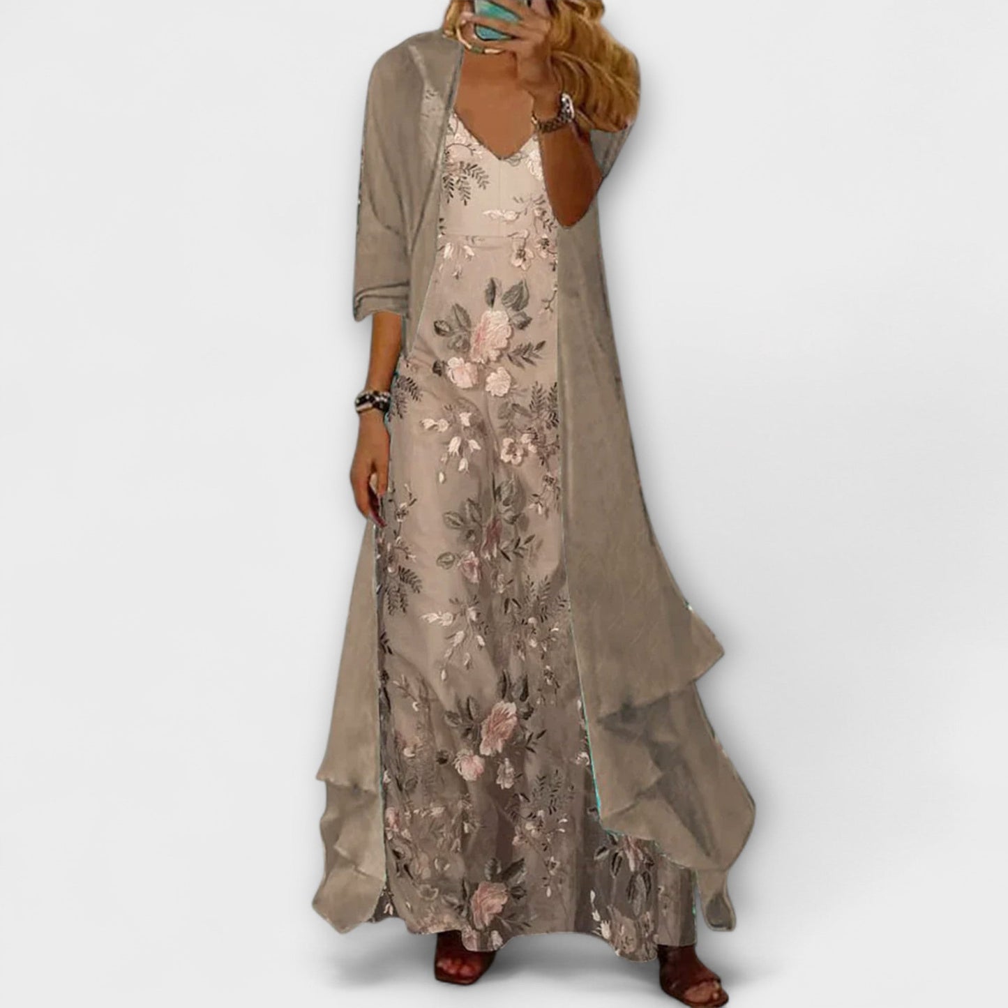 Beautiful Long Two Piece Evening Dress Set - Vossary