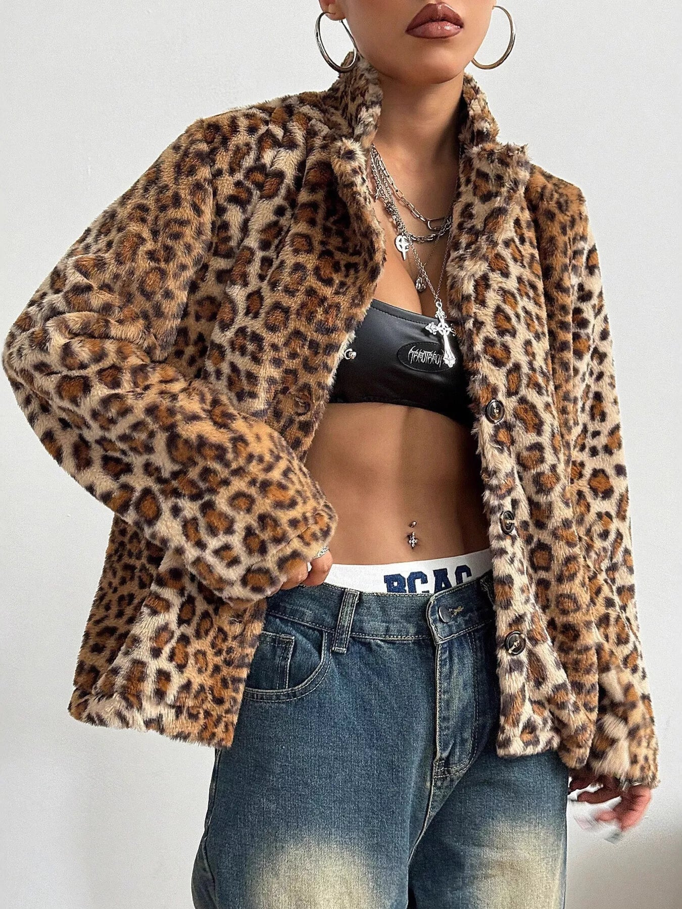 Faux Fur Leopard Coat Jacket - EasyApparels