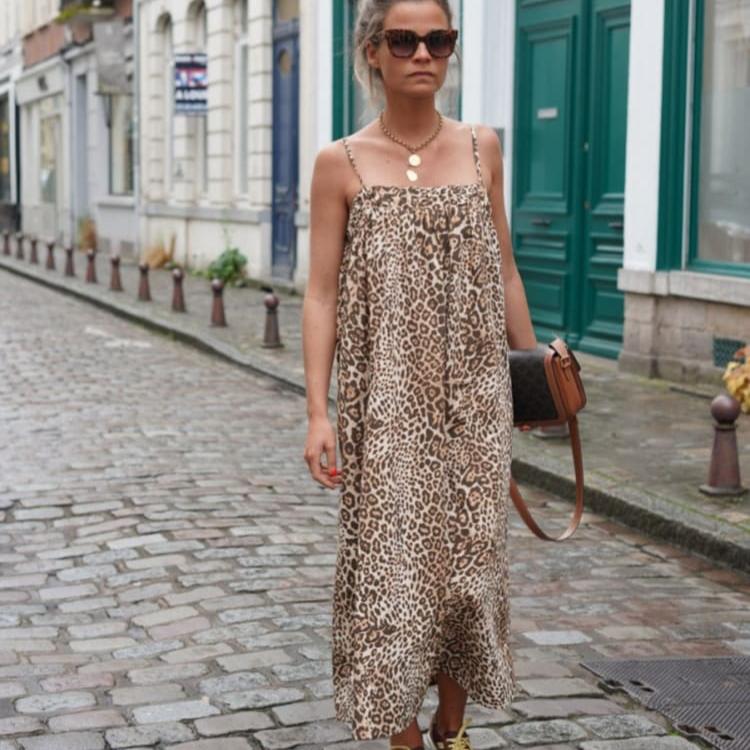 Wild Leopard Print Mid Length Dress - EasyApparels
