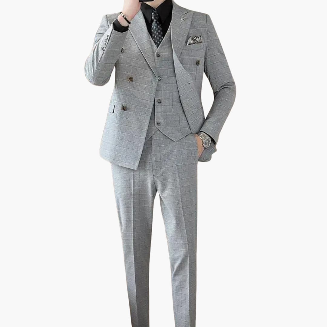 Classic Fit Checked Suit with Notch Collar