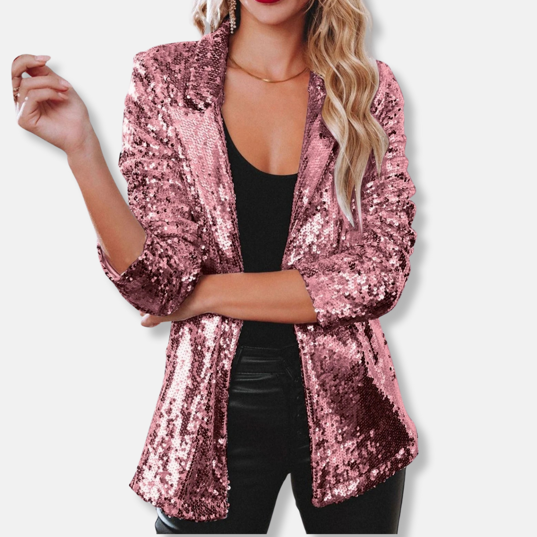 Glittering Sequin Collar Casual Blazer