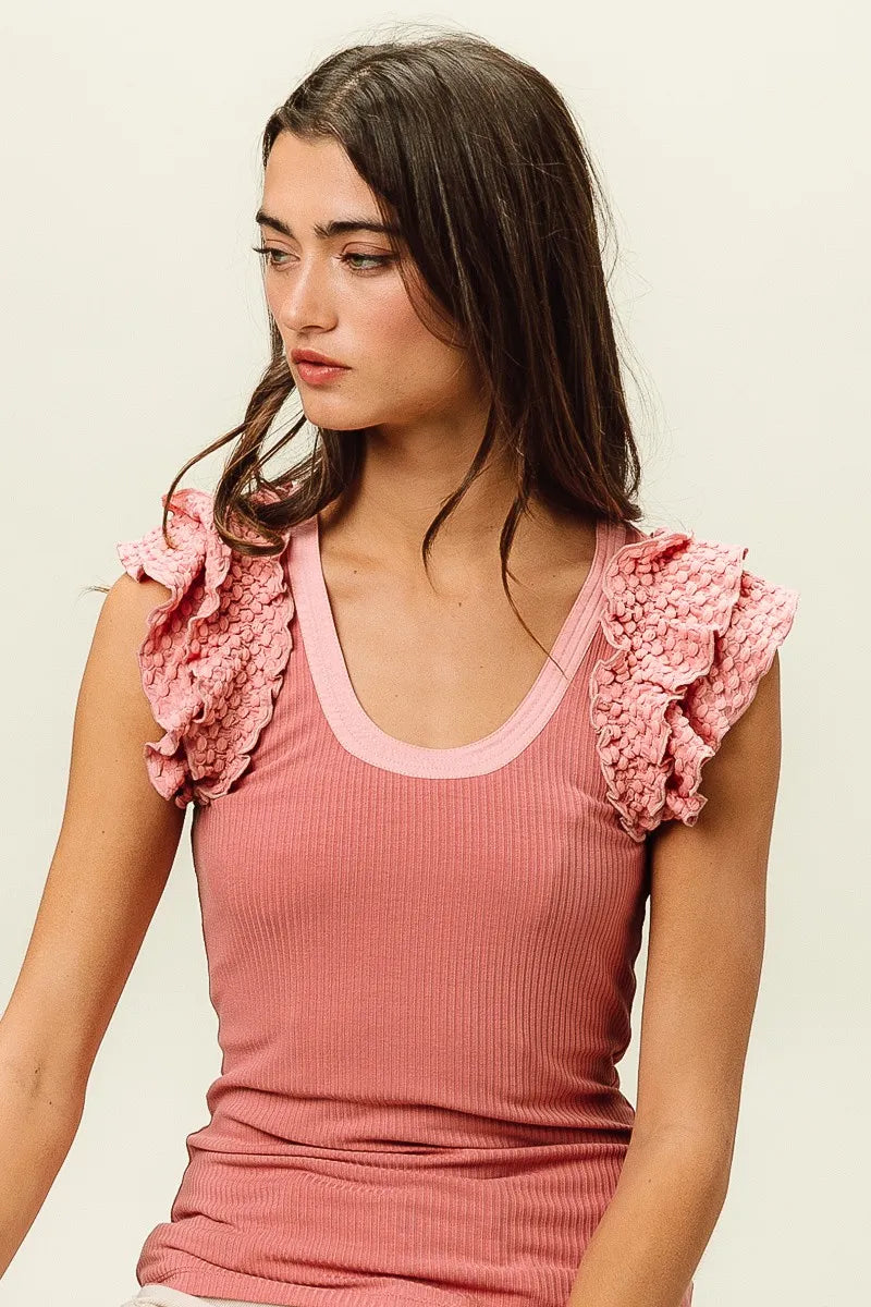 Soft Ruffled Knit Women's Blouse Top - EasyApparels