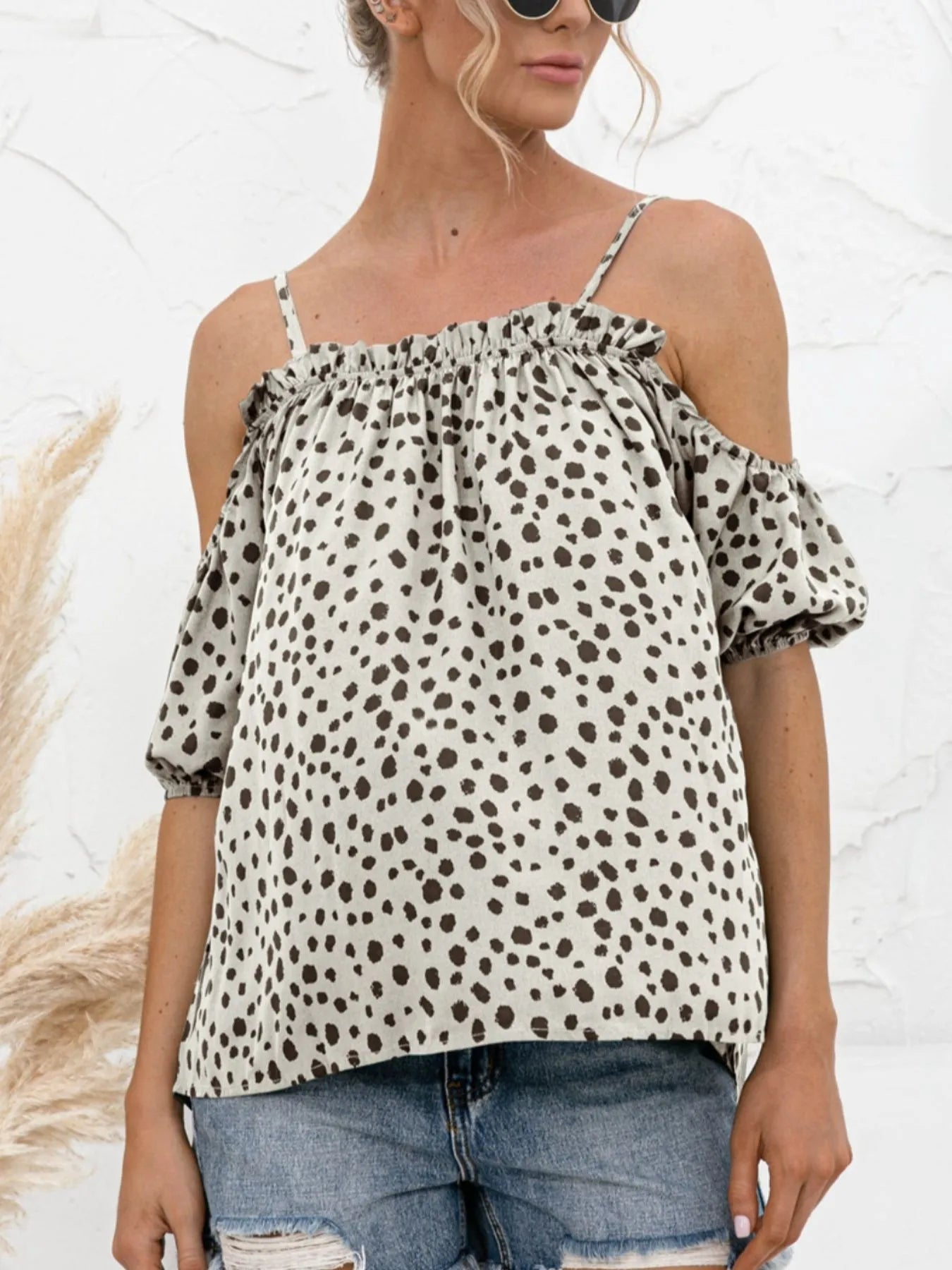 Fluffy Ruffled Dot Blouse Top