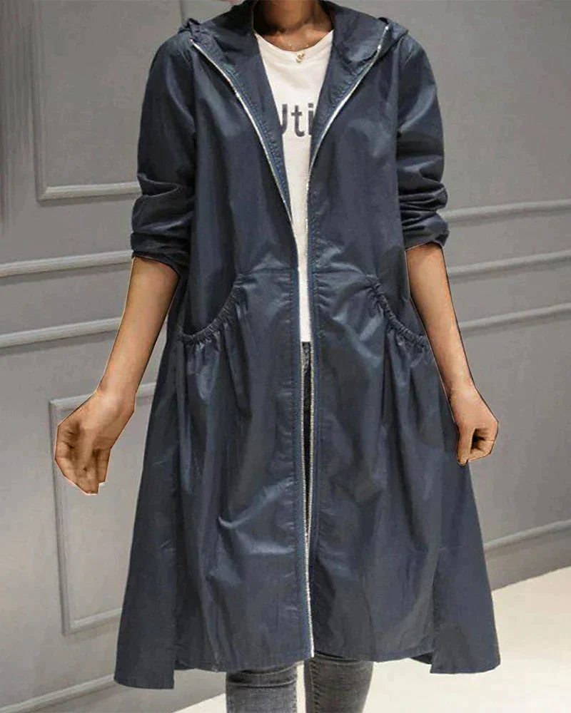 Waterproof Women's Long Rain Jacket with Zip