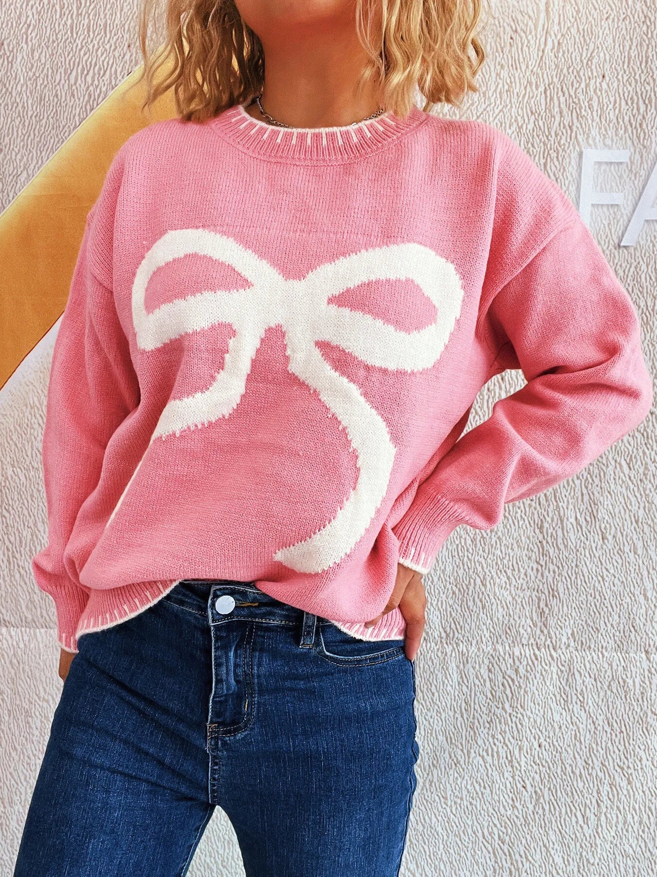 Polka Dot Crew Neck Pullover Sweater