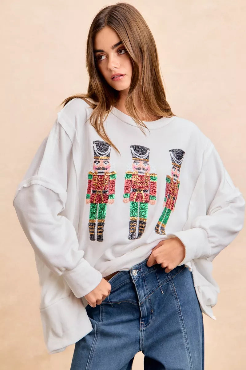 Festive Holiday Glitter Nutcracker Sweatshirt - EasyApparels