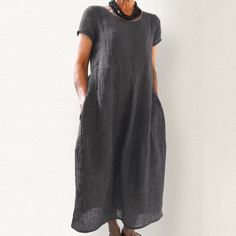 Comfy Women's Maxi Dress with Pockets and Short Sleeves