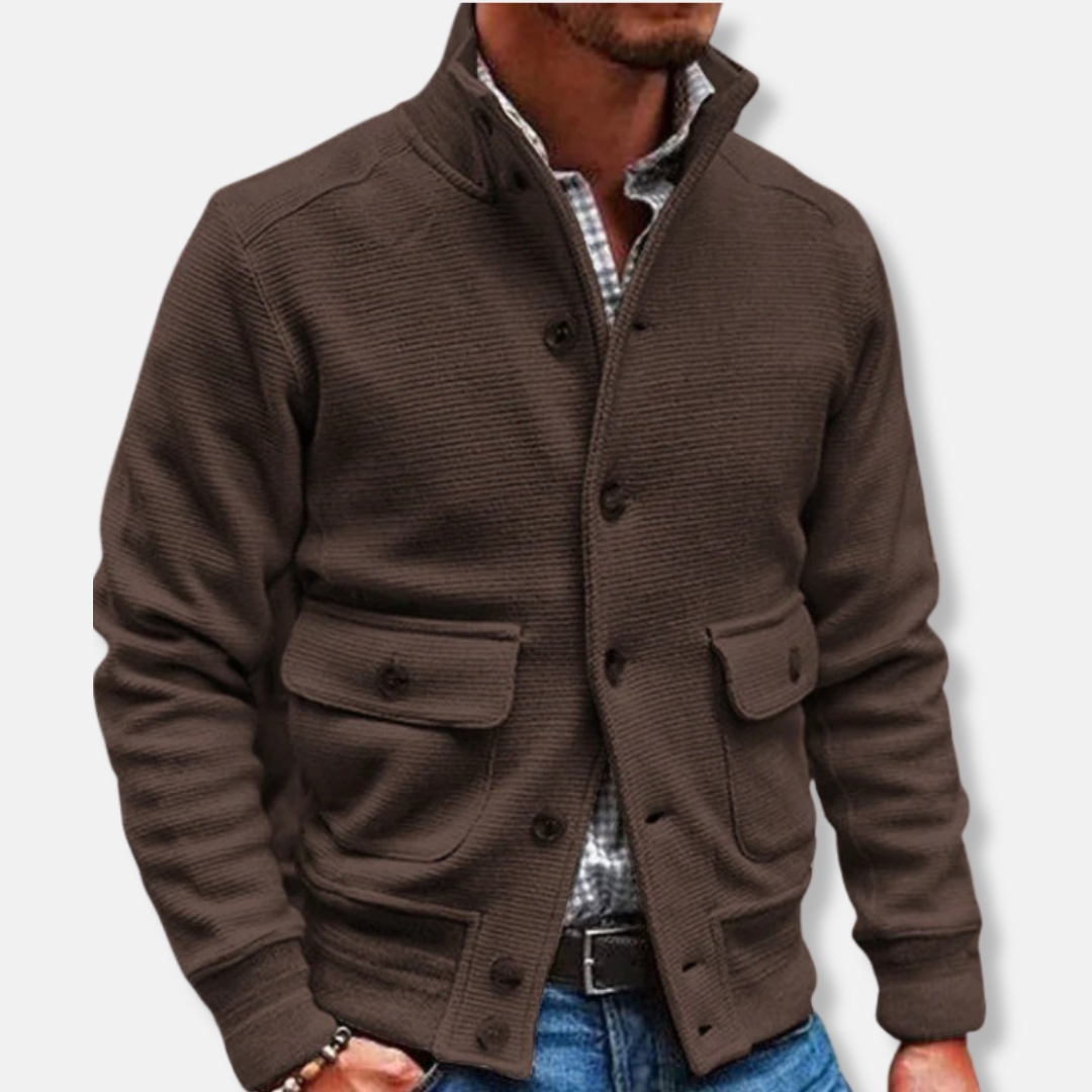 Slim Fit Men's Coat with Buttons and Flap Pockets