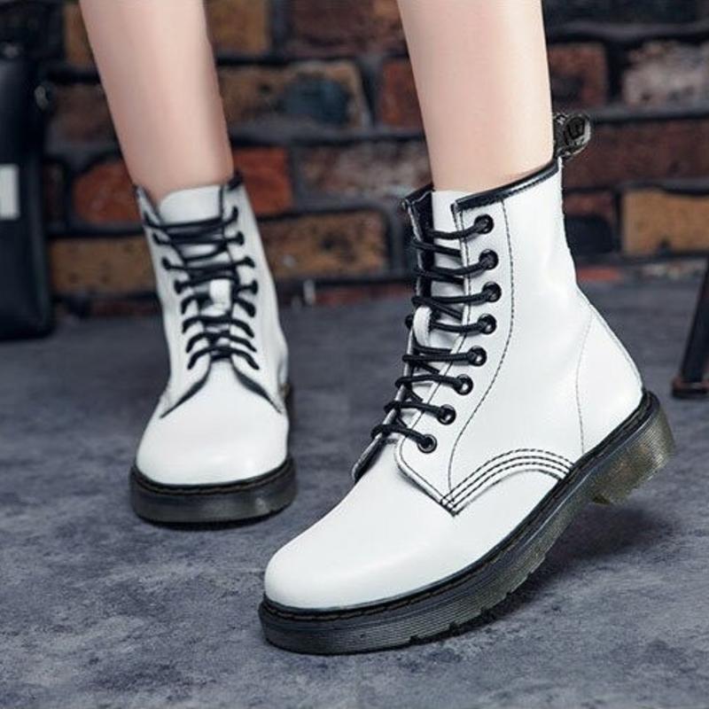 Ladies Low Heel Ankle Boots Leather Round Toe Comfort Boots