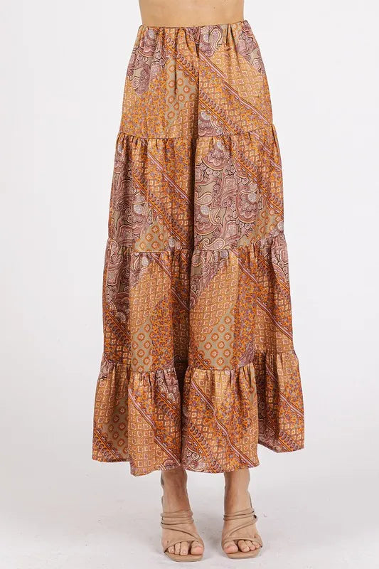 Vibrant Floral Pattern Flowy Long Skirt - EasyApparels