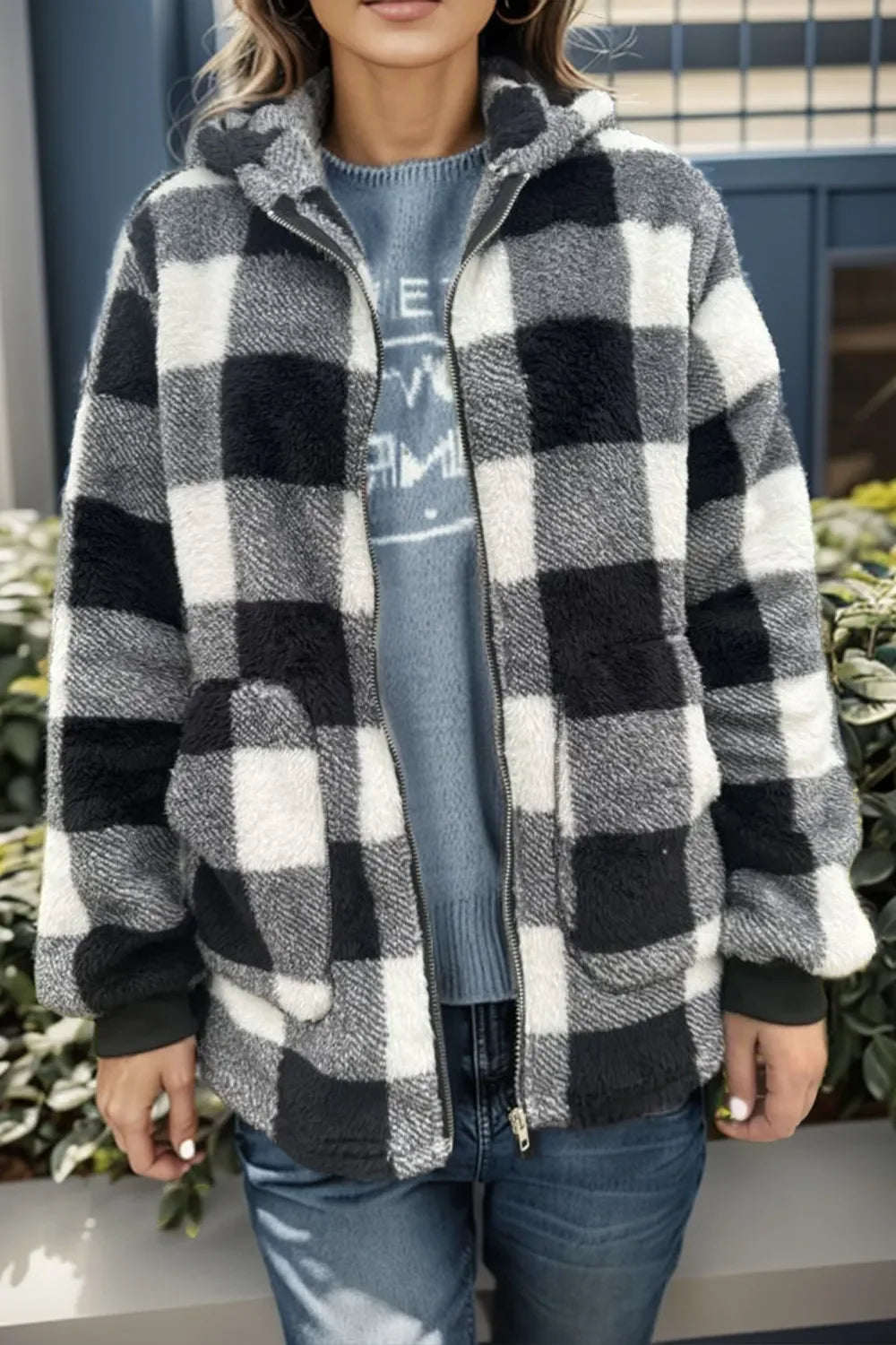 Classic Plaid Oversized Hooded Winter Coat