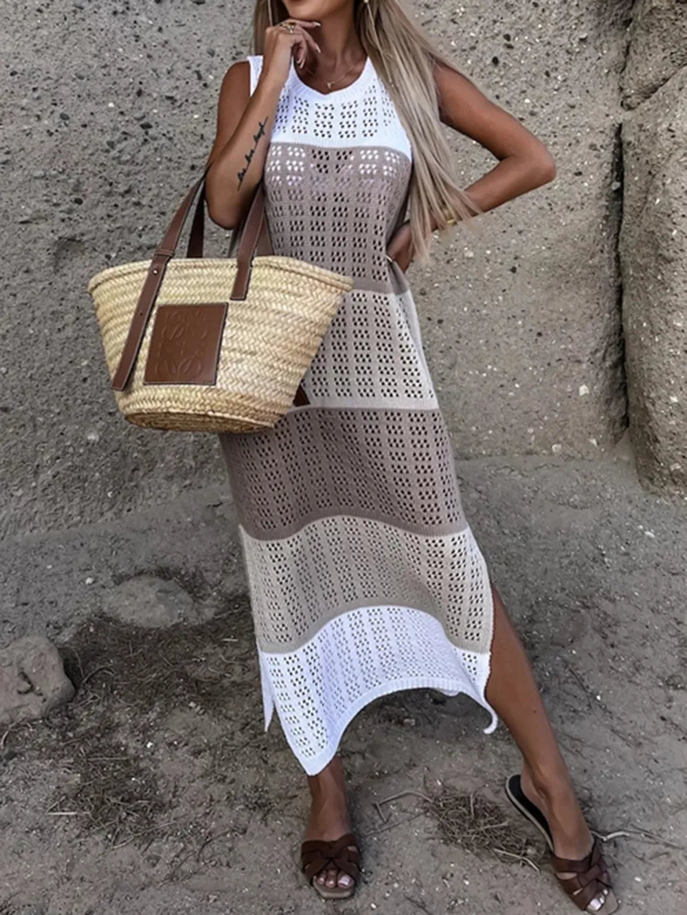 Trendy Side Slit Oversized Beach Cover Up - EasyApparels