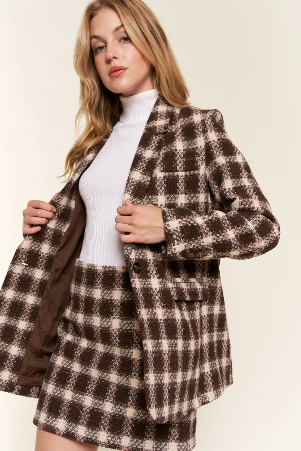 Classic Plaid Single Button Wool Blazer - EasyApparels