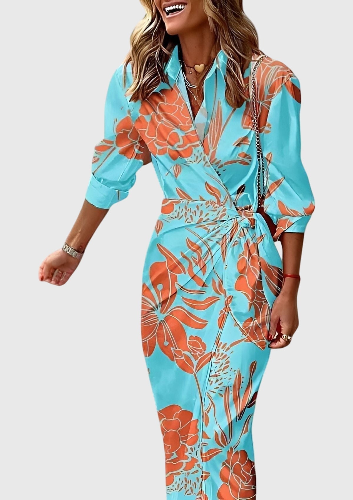 Chic Floral Wrap Around Dress