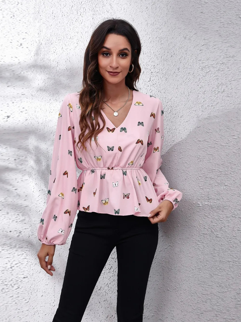 Floral Relaxed Fit Ruffled Peplum Top - EasyApparels