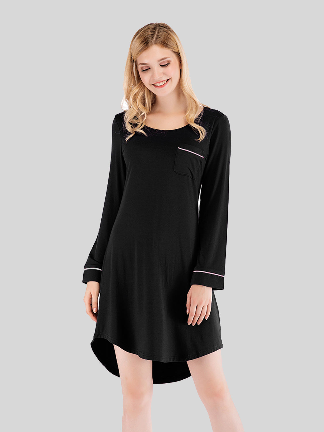Comfortable V Neck Sleep Dress with Pockets