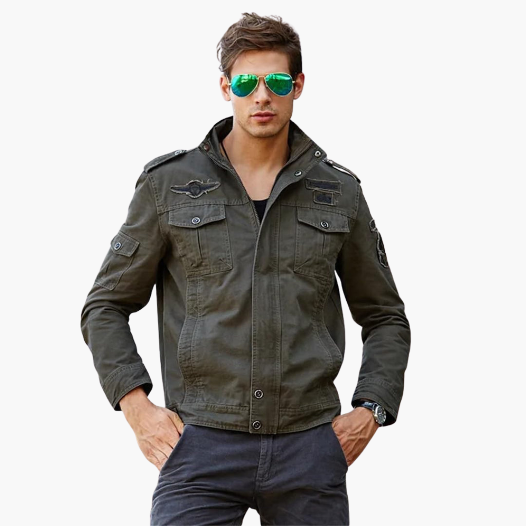 Tactical Army Jacket with Zip and Patches