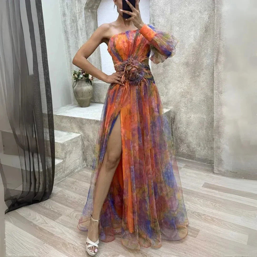 Chic Off Shoulder High Low Maxi Dress