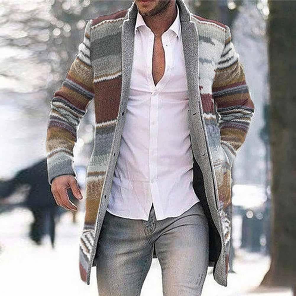 Men's Classic Striped Overcoat with Button Front