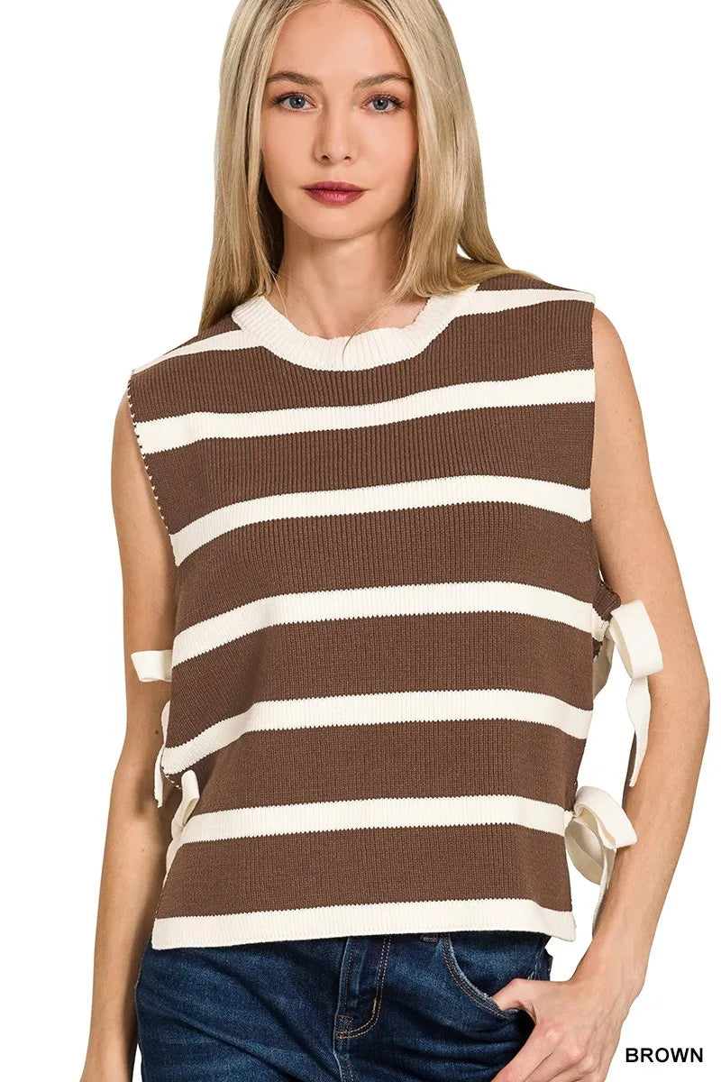 Casual Striped Open Front Vest - EasyApparels